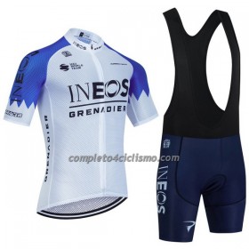 Completo Maglia + Pantaloncino con bretelle 2023 INEOS Grenadiers Manica Corta Bianco Blu